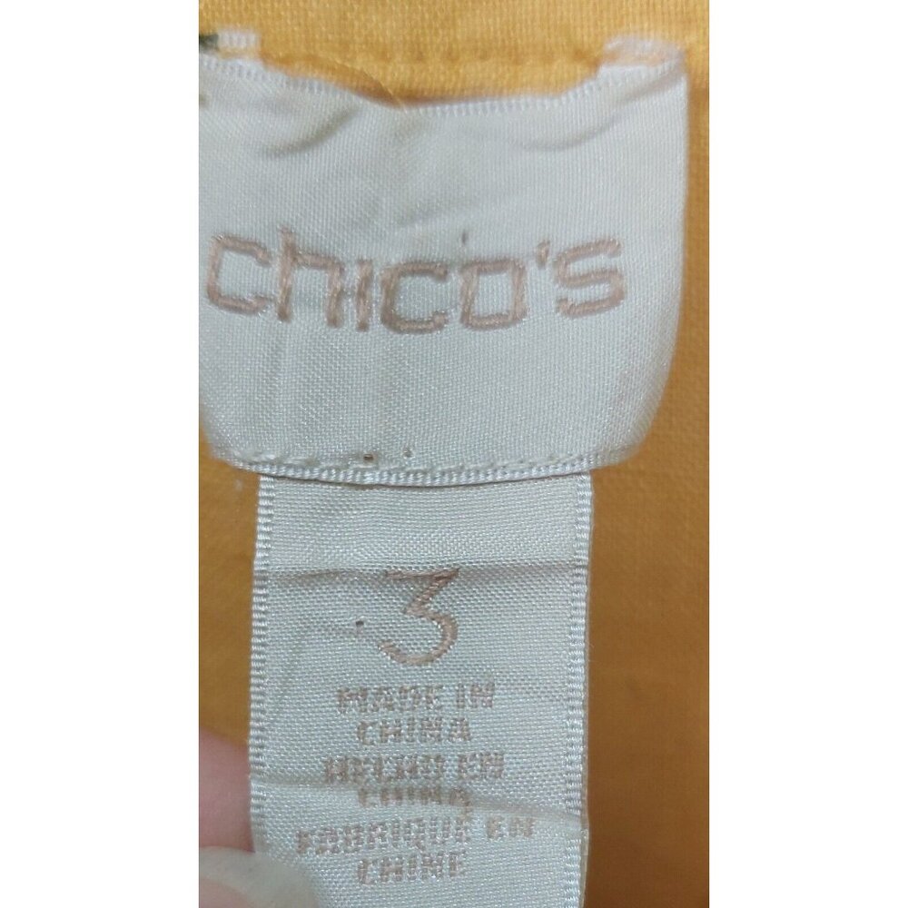 Chico's Women's Top Yellow Linen Lace Front Long Sleeve Tunic Shirt Blouse XL - Picture 4 of 14